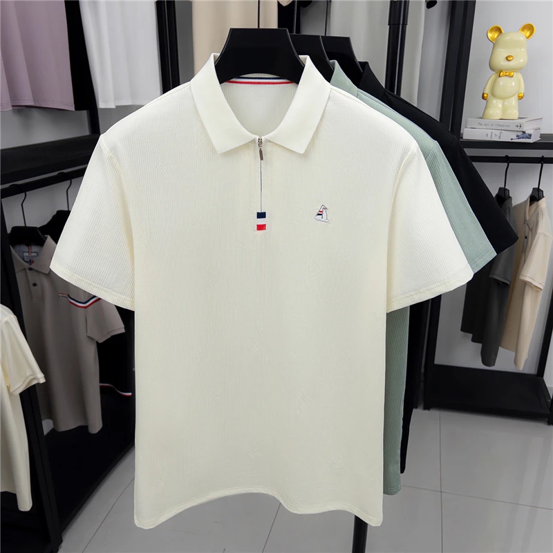 High end brand short sleeve men's polo shirt new sailboat embroidery fashion half zipper casual summer thin breathable T-shirt