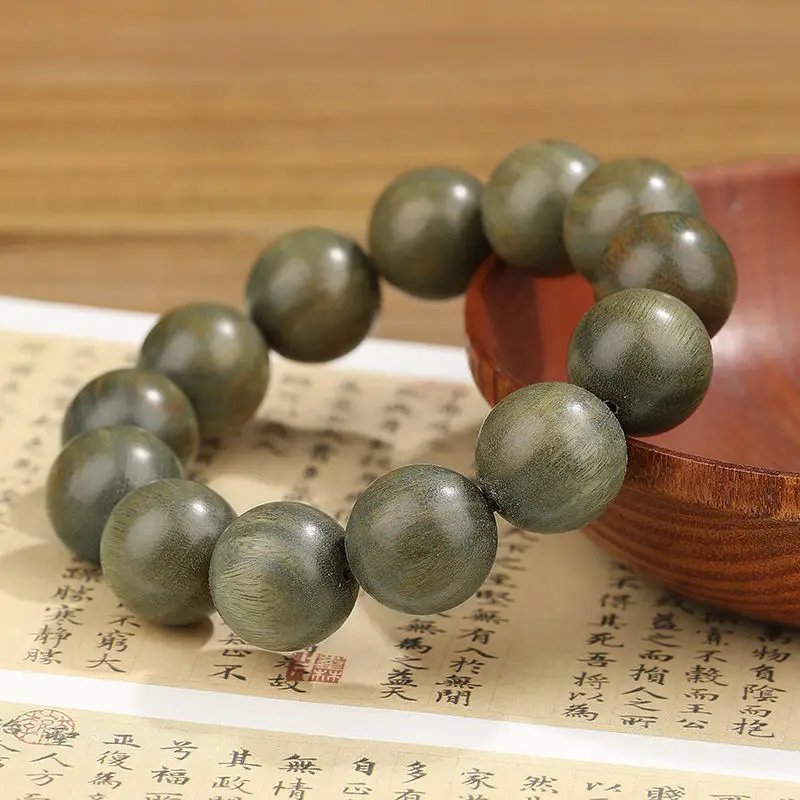 Authentic Green Sandalwood Bracelet, Rich Milky Aroma Wood Beads, Men's Wenwan, Agarwood Style Bracelet