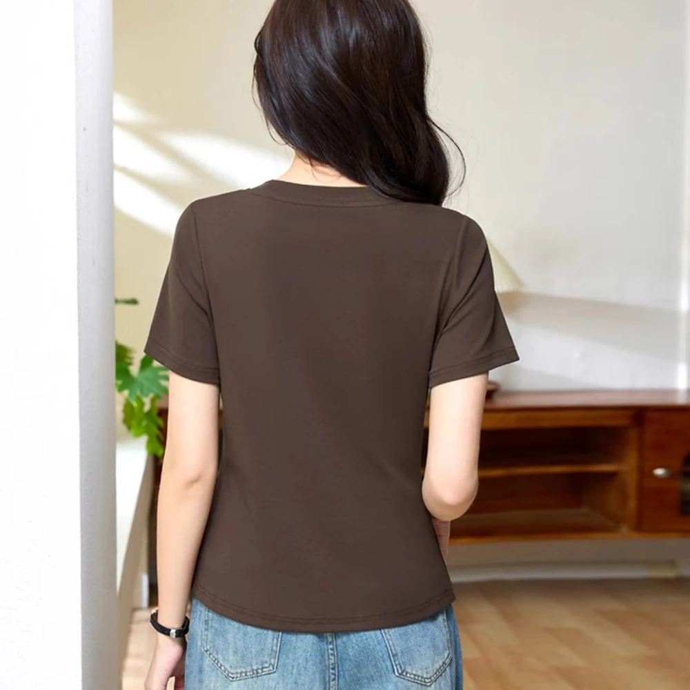 Grey pure cotton short sleeved T-shirt women's summer new high-end fashion plus size waist cinched hem slit pleated casual top