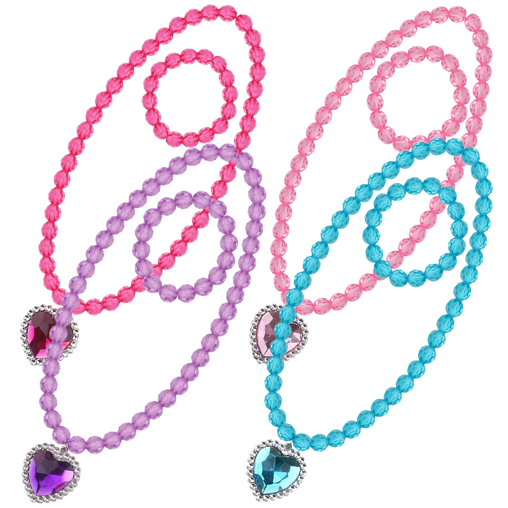 4 Sets Children's Necklace Jewelry for Kids Little Girl Girls Long Bracelet Gift Plastic and Princess