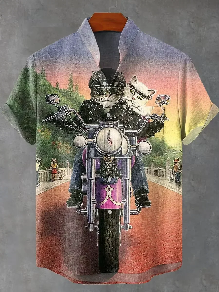 Men's Hawaiian Short Sleeve Shirt Vintage Black Cat Floral Cloud Ukiyo-e All Over Print Oriental Casual Beach Mens Clothing