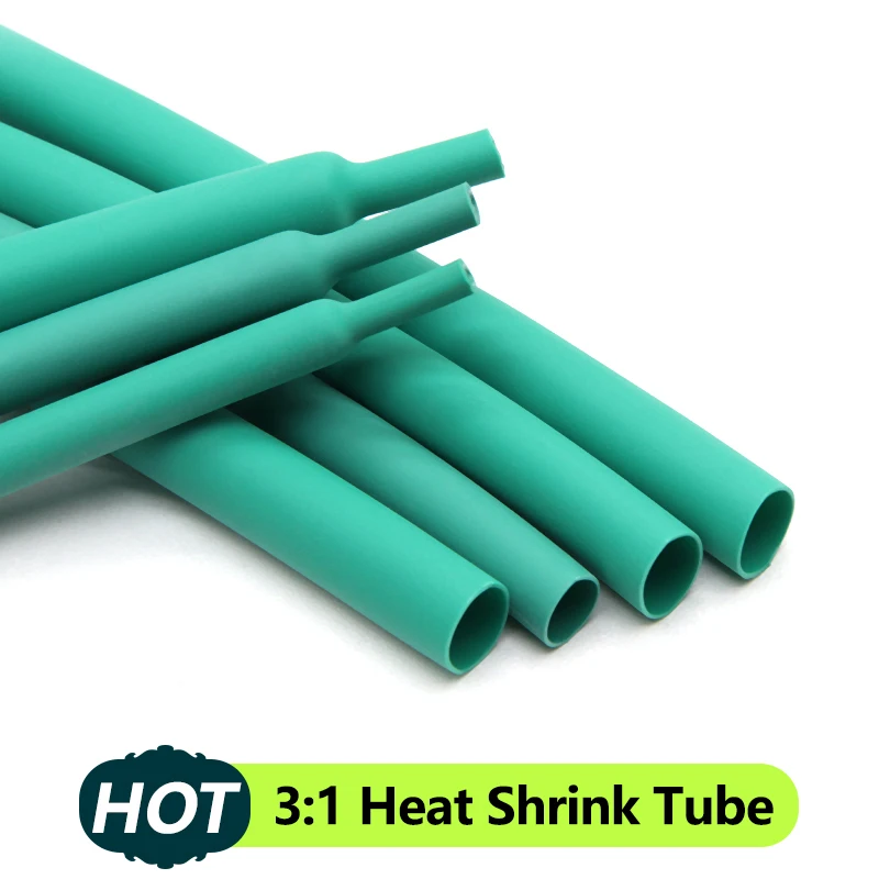 

1/5/10/25/50M Green 3:1 Heat Shrink Tube With Glue Inside Diameter 1.6mm ~ 39mm Adhesive Lined Waterproof Insulation Sleeve Wrap