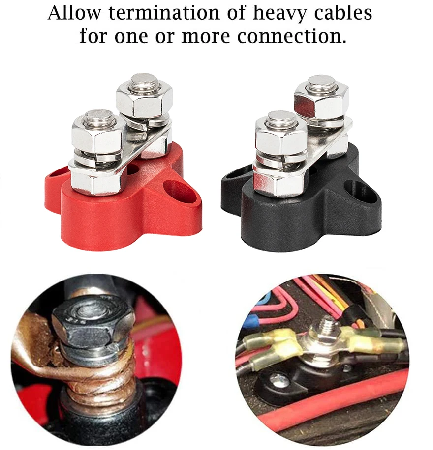 5/16" Terminal Block Studs M8 48V Junction Block Bus Bar Insulated Dual Power Distribution Stud Positive Negative RV Boat Car