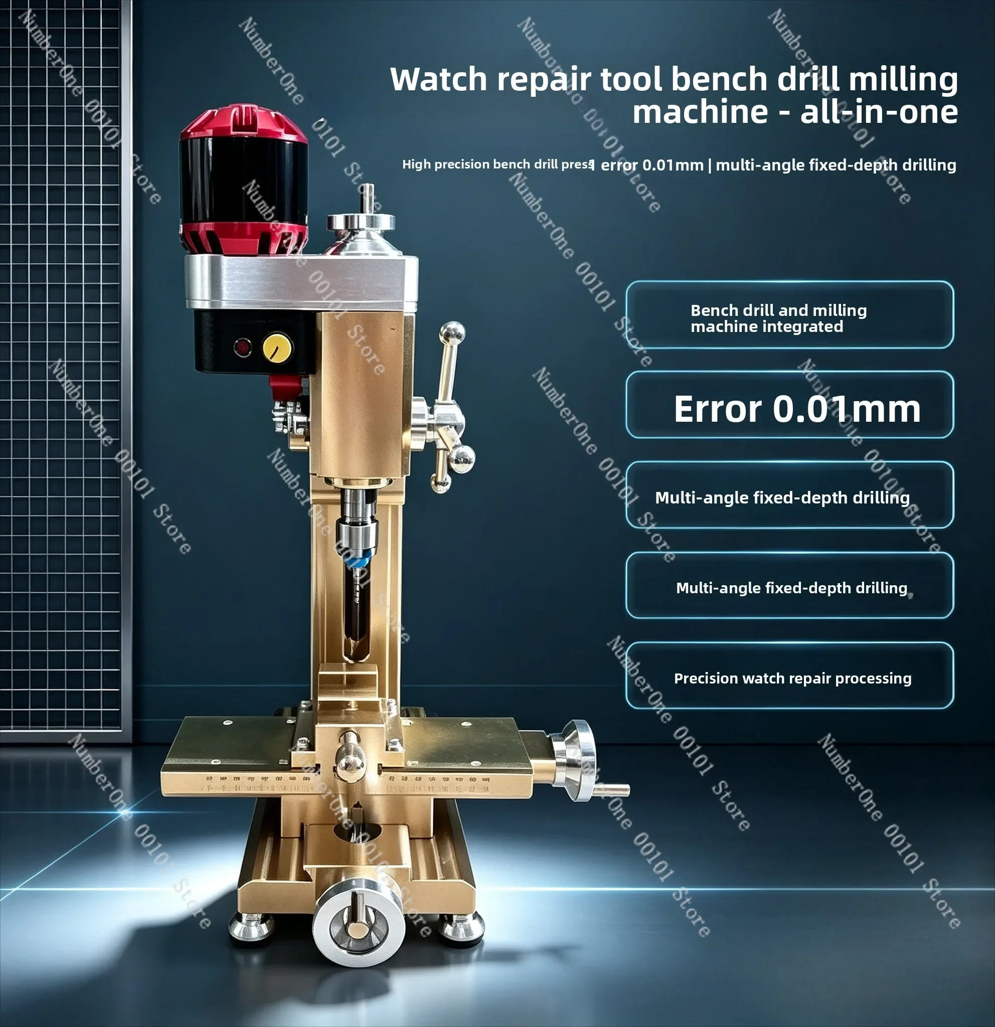 0.01mm High Precision Desktop Drill Mill, Watch Repair Bench Drilling Milling All-in-One Machine for Watchmaker Maintenance