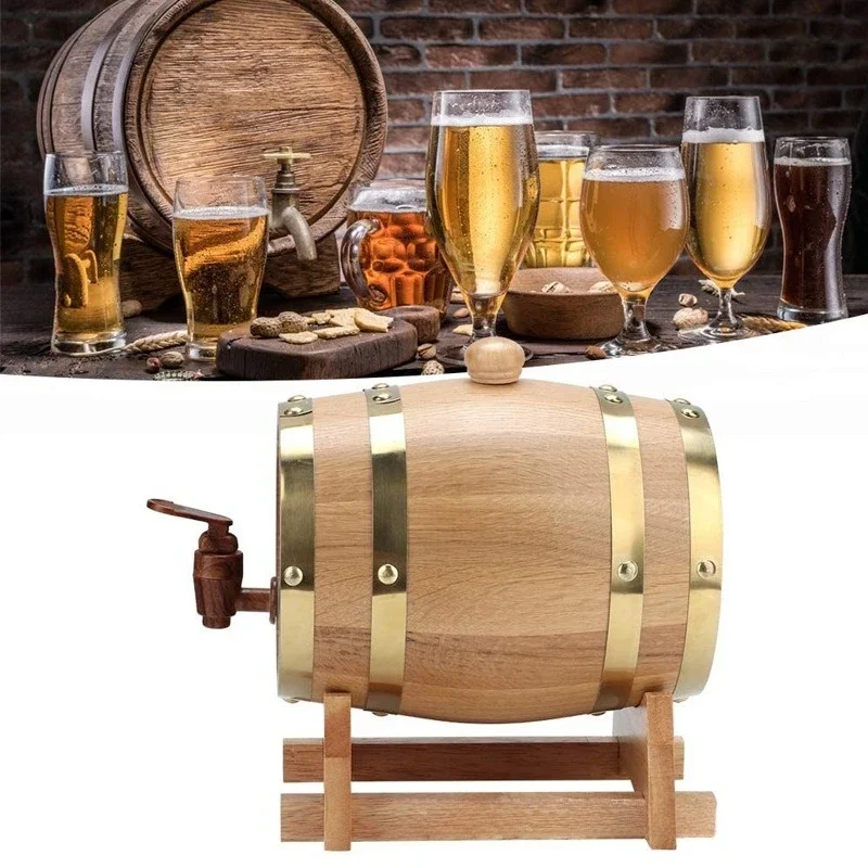 1.5L Red Oak Wood Wine Barrel, Solid Wooden Cask for Home‑brewed Red Wine Whiskey Storage Dispenser