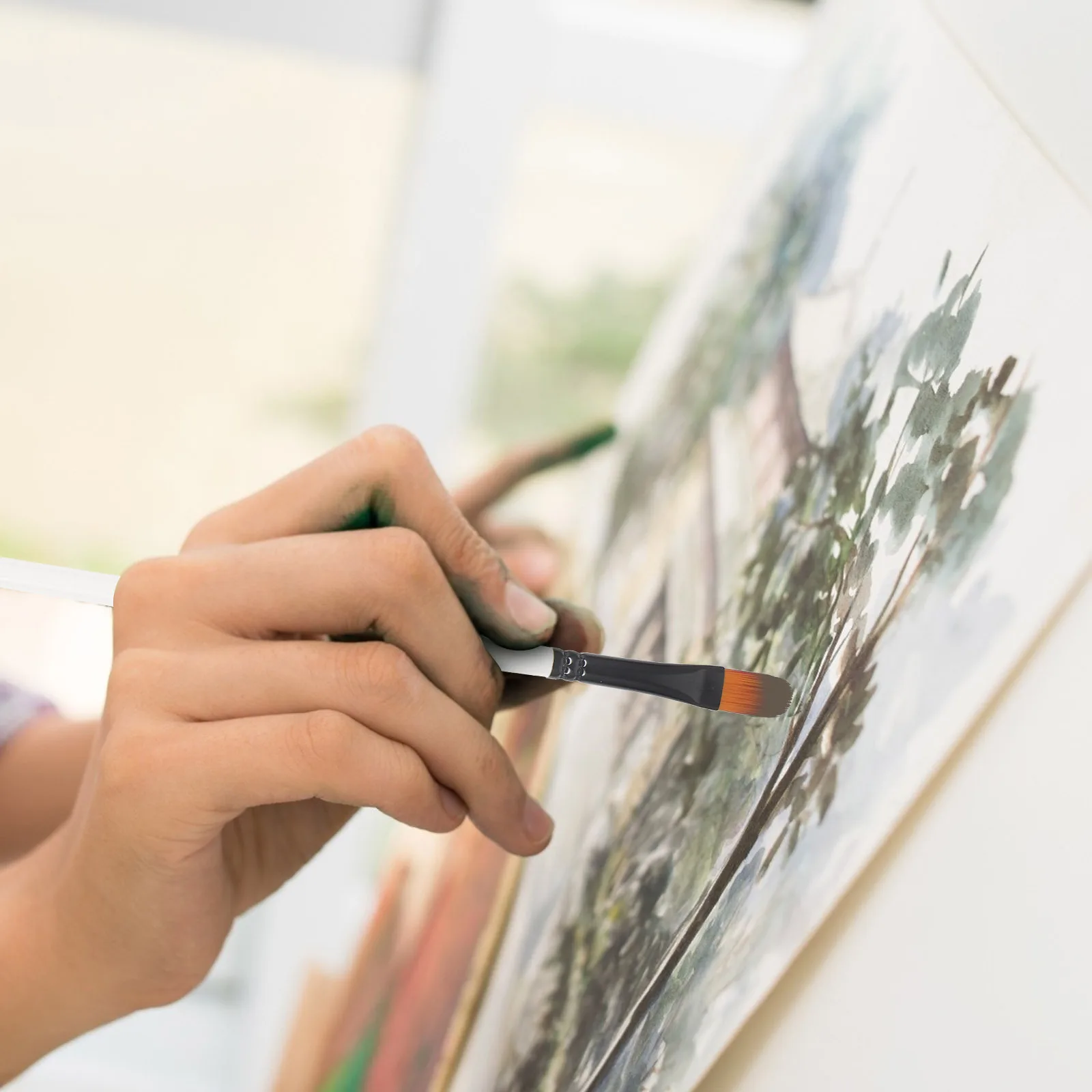 

12Pcs Painting Brush Set Nylon Hair White Wooden Handle Professional Artist Brushes for Acrylic Watercolor Oil Gouache Painting