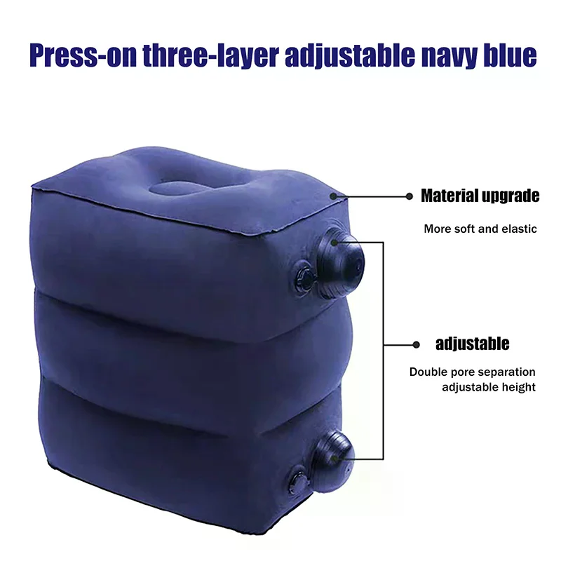 3-Level Height Adjustable Inflatable Footrest - Portable Travel Pillow for Flights, Car & Bus, Compact & Lightweight
