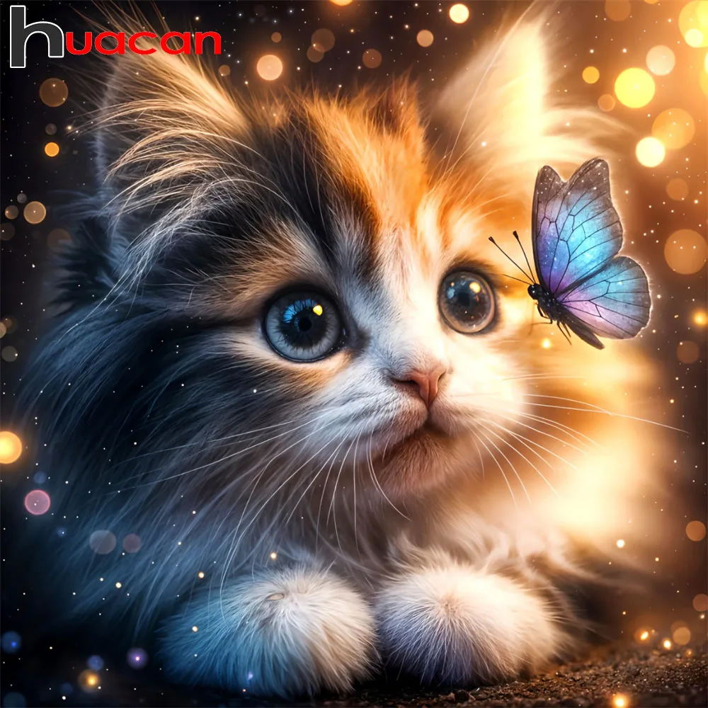 Huacan 5D DIY Diamantmalerei Katze Schmetterling Diamantstickerei Tier Neue Kollektion 2026 Bild aus Strasssteinen