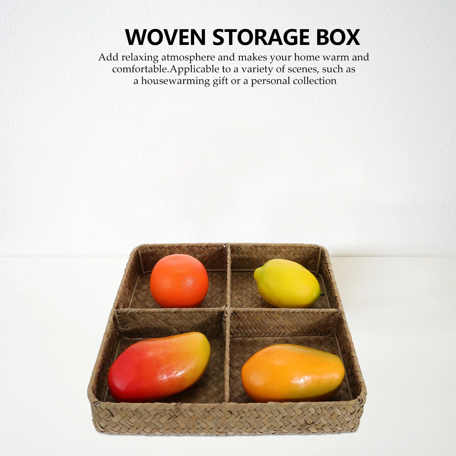 

1pc Home Four-Compartment Basket Sturdy Storage Basket Woven Organizer For Fruits Cosmetics Tea Table Household