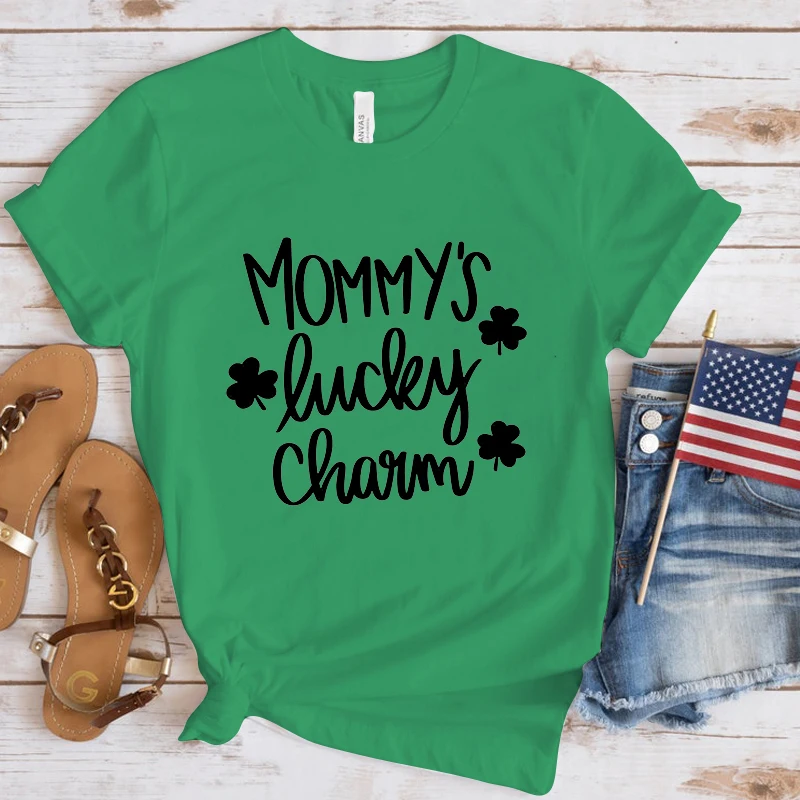 

Hot St. Patrick'S Day Mommy'S Lucky Charm Print T-Shirt Summer Casual Loose T Shirt Women Men Harajuku Shirts