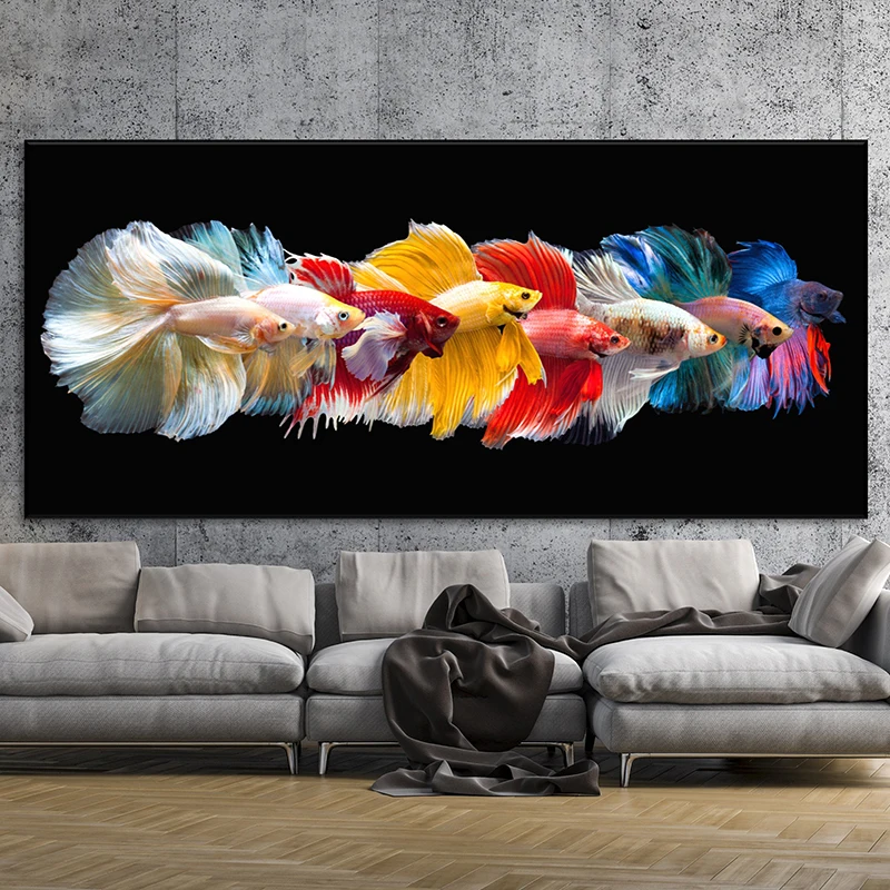 Abstract Color Fish Canvas Painting Wall Art Colorful Betta Fish Rainbow Fish Wall Pictures Poster for Living Room Decor Unframe