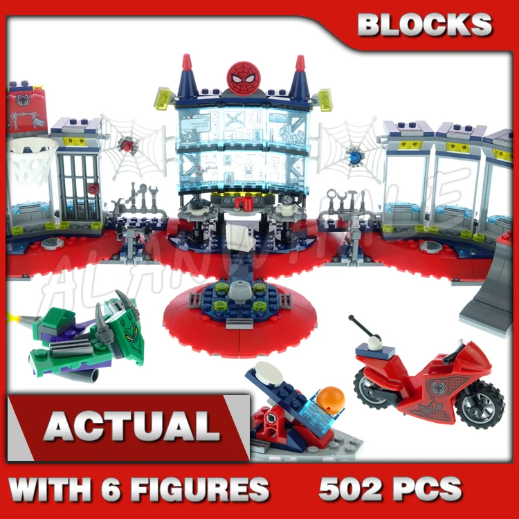 

502 шт., супер-истребитель, Мстители, атака на штабе паука, Lair Goblin 60095, строительные блоки, игрушка, совместимая с моделью