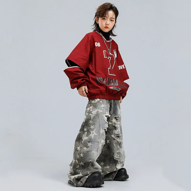 الهيب هوب بنين الجاز ملابس الرقص الأطفال أداء زي المدرسة عرض المرحلة الزي الشارع Dancewear السراويل الفضفاضة القمم الحمراء 3055 #3