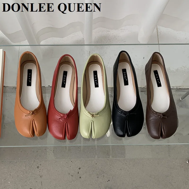 New Split Toe Candy Flats Ballet Shoes Woman Slip On Loafers Soft Sole Moccasins Bow-tie Ballerina Single Tabi Ninja Women Shoes