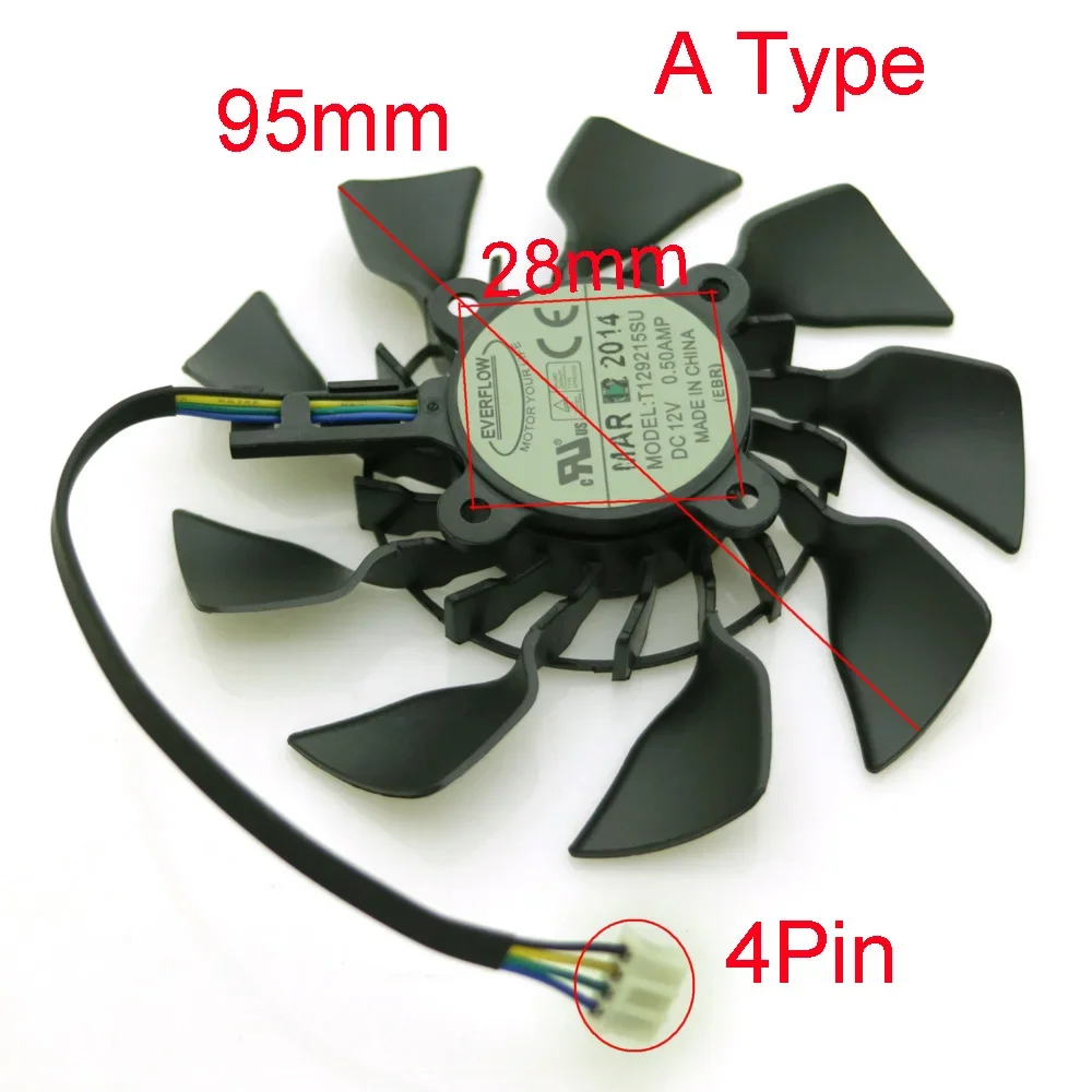 Free Shipping T129215SU 12V 0.5A 95mm VGA Fan For ASUS R9-280X R9-290X GTX780 GTX780TI Graphics Card Cooling Fan