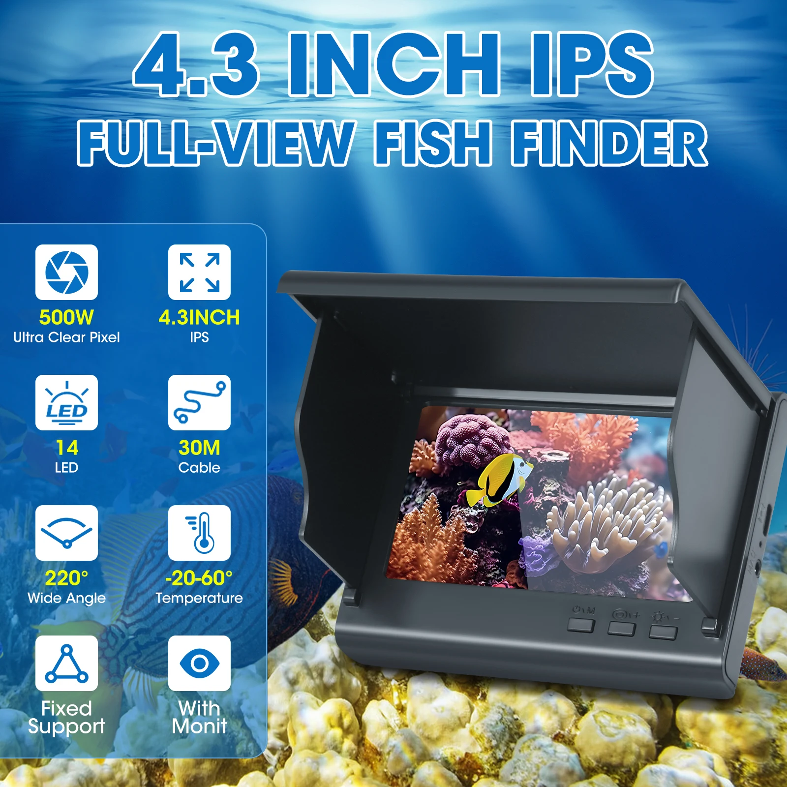 Fischfinder Unterwasser-Angelkamera, Infrarot-Nachtsicht, Weitwinkel, IP65 wasserdicht, mit 5-Zoll-IPS-Display