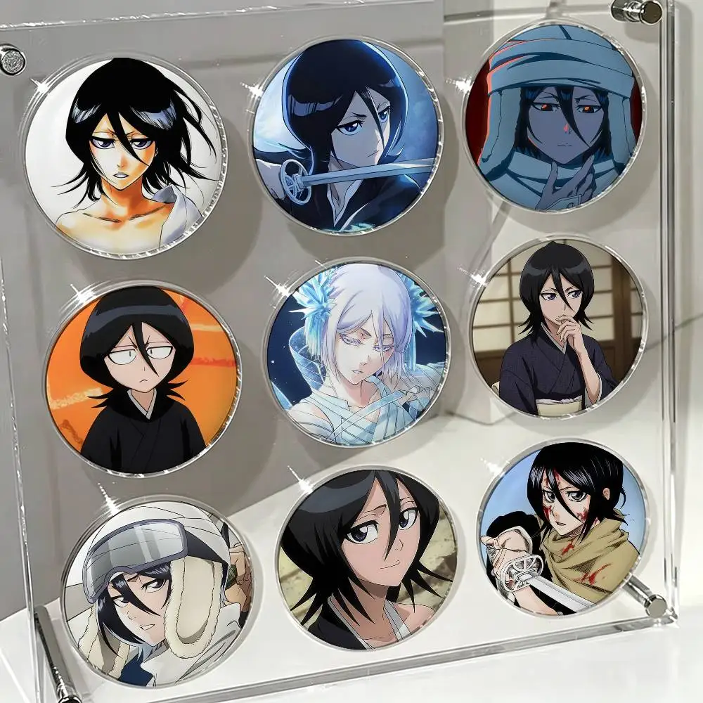 R-Rukia B-Bleach K-Kuchiki Laser Badge Creative Pins Brooch for Bag Clothes Hat Decor Gifts Fans Collect