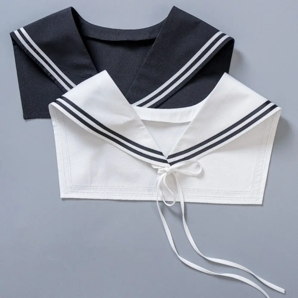 Striped Sailor Fake Collars Scarf Detachable Laced False Tie Neckwear Black White Cotton Top Fake Collar Necklaces