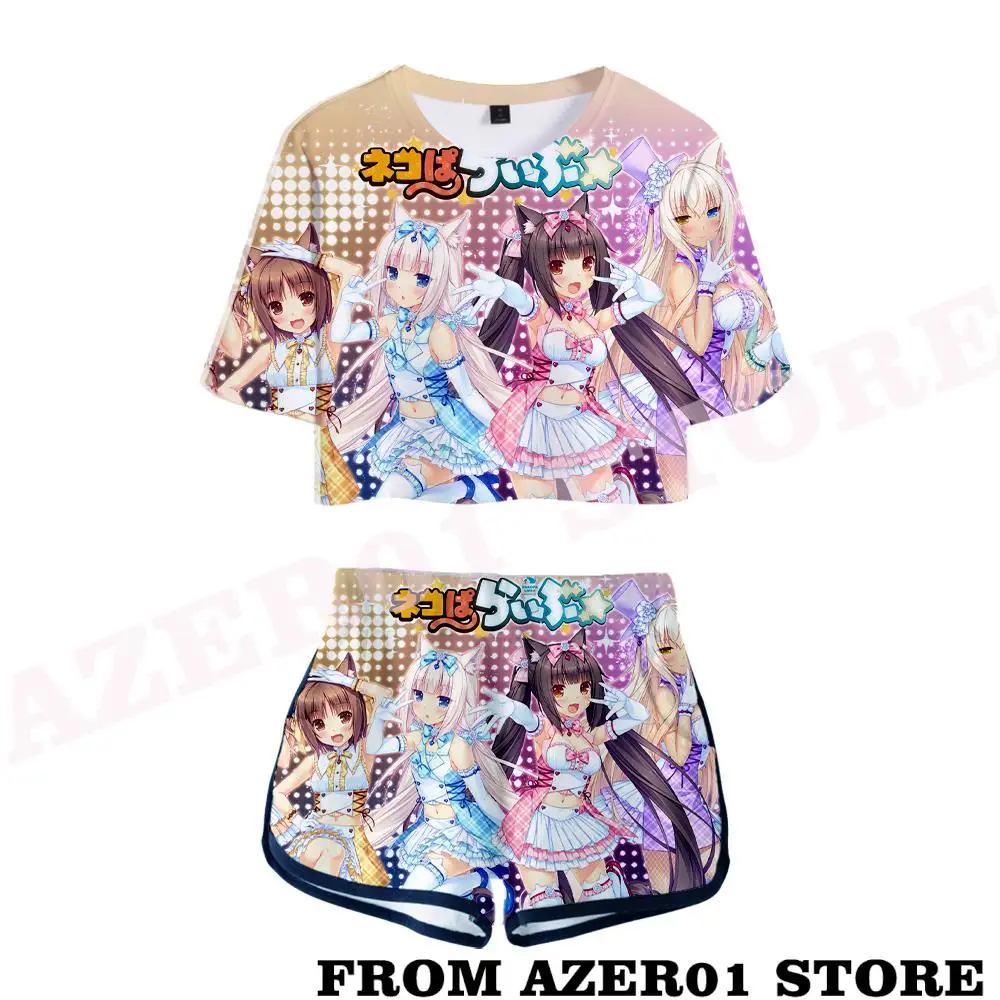 Nekopara Vanilla Chocola Merch T-shirt Tee Sets Summer Sets Short Tops+shorts Waist Suit Two Piece Sets