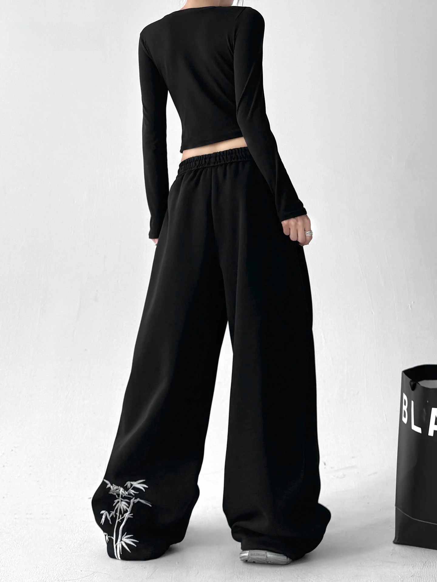 Calças Casuais Fenas de Cintura Alta, Perna Larga e Reta, Estilo Solto, Efeito Emaecimento, Novo Estilo Primavera-Outono