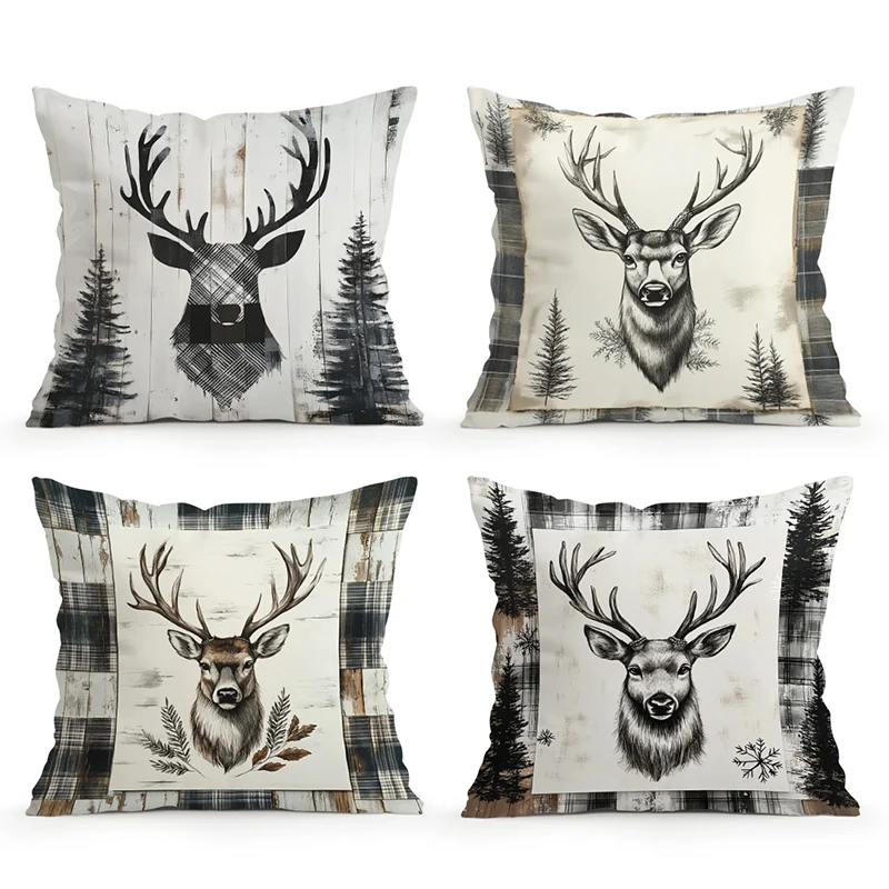 Home Decor Deer Heads & Forest Pattern Pillow Covers Pattern Cushion Cover Suitable for Sofa Bedroom Car Pillow Cover