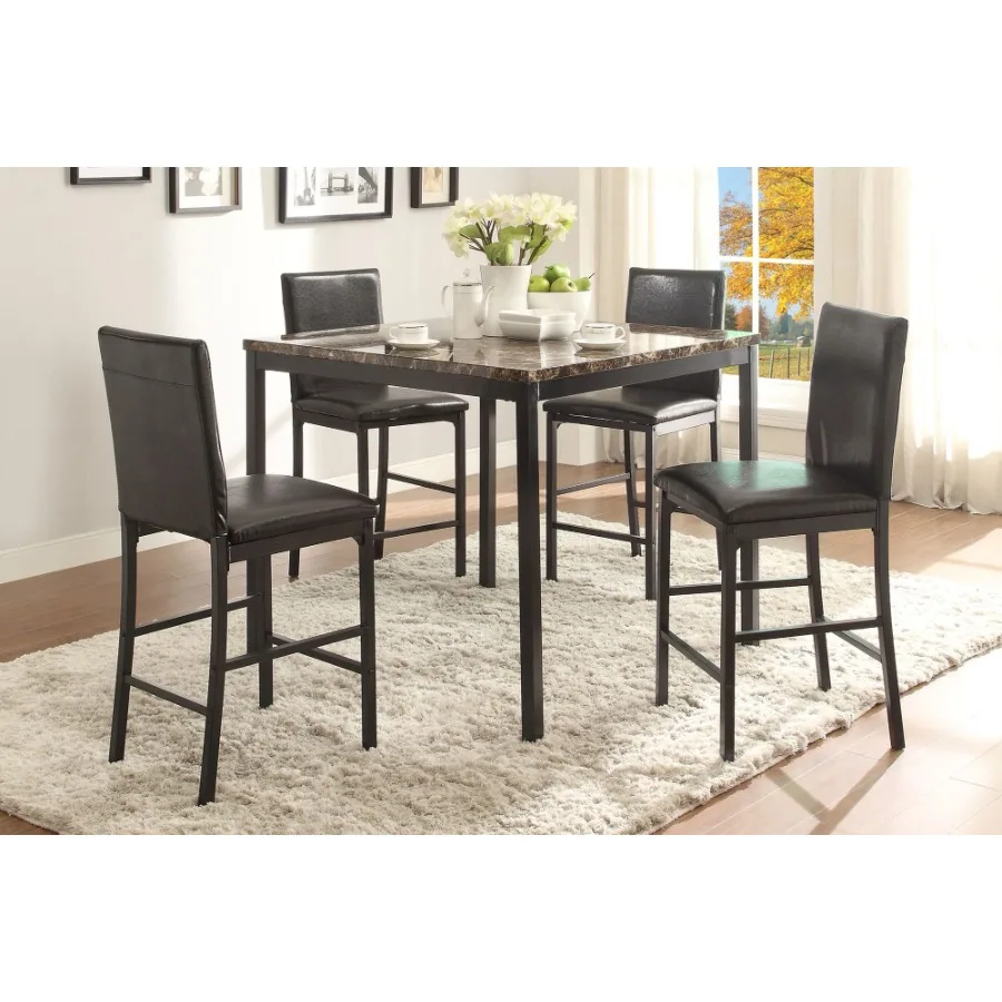 

Black Metal Finish Counter Height Dining Set 5pc Faux Marble Tabletop and 4x Counter Height Chairs Transitional Small Space Din