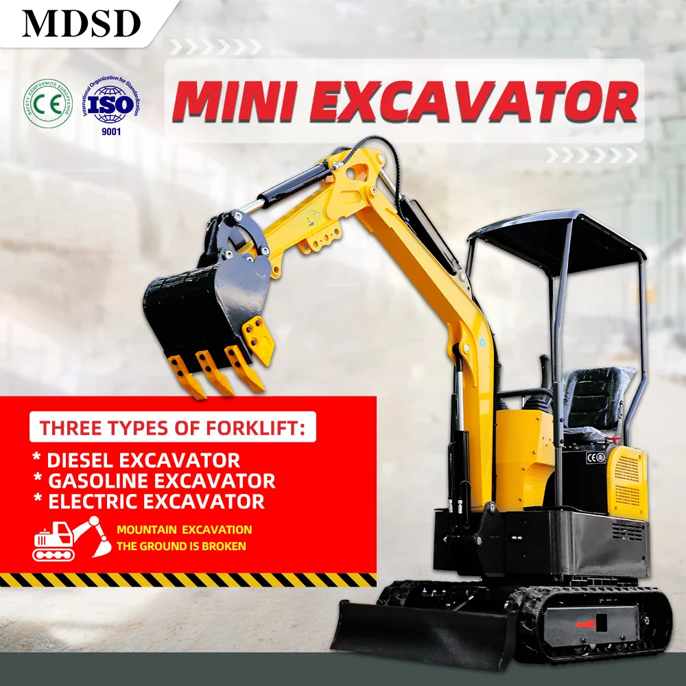 Mini escavadeira hidráulica de esteira, venda quente de 1,2 toneladas, uso de pomar agrícola, ensacador de 1,8 toneladas, escavadeira pequena doméstica epa euro 5 personalizada