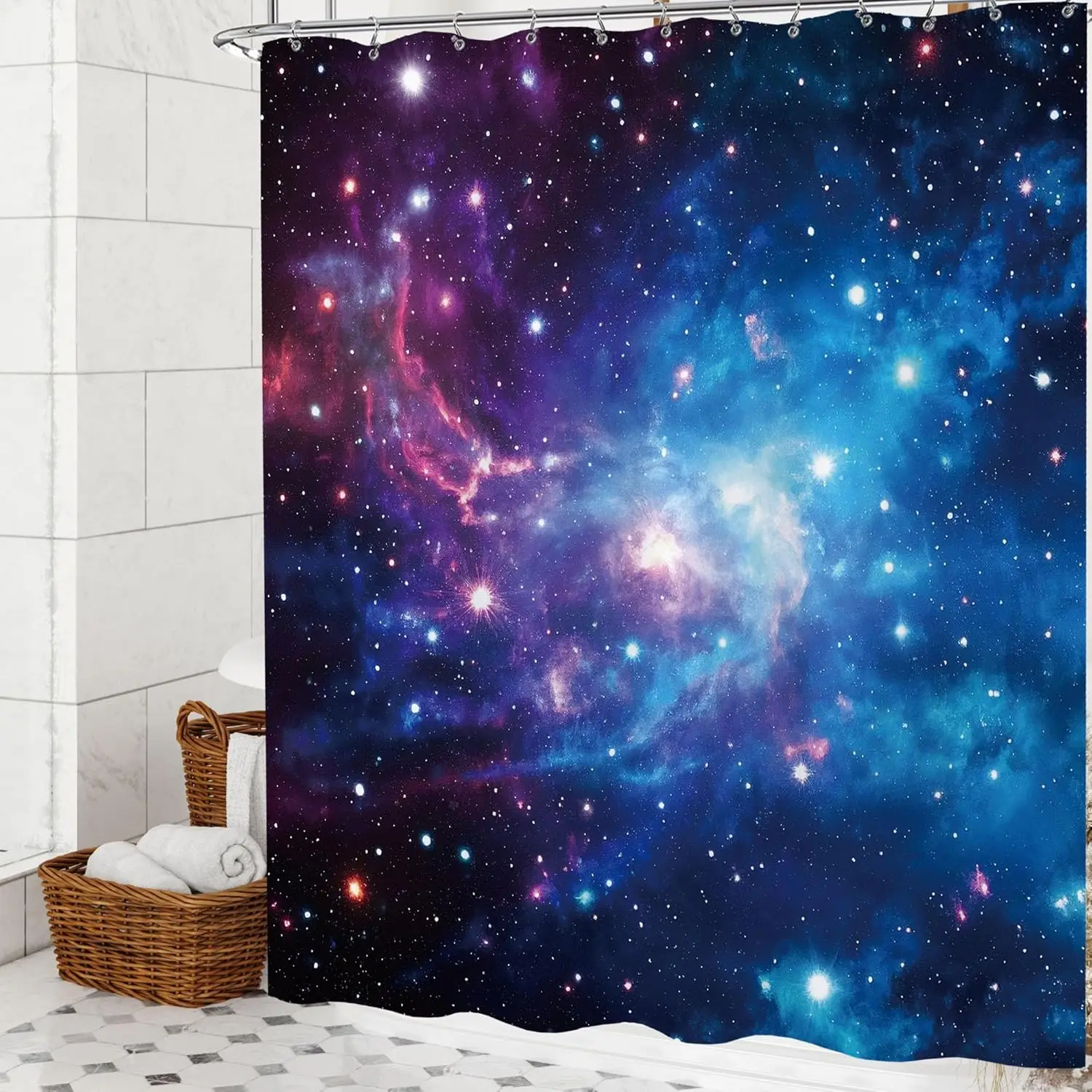 Purple Blue Celestial Galaxy Shower Curtain Star Outer Space Shower Curtains for Bathroom Cloth Fabric Nebula Universe Planet