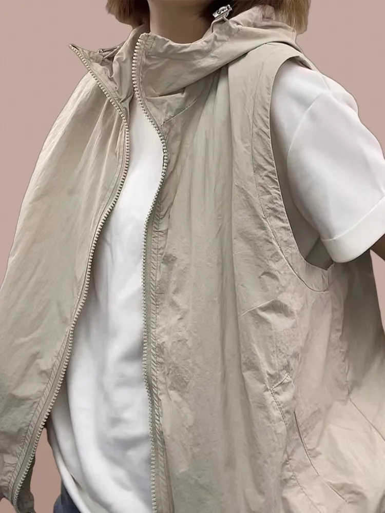 

Женский модный солнцезащитный жилет, новая летняя верхняя одежда, укороченный жилет с подплечниками, маленький размер, на молнии, для повседневной носки