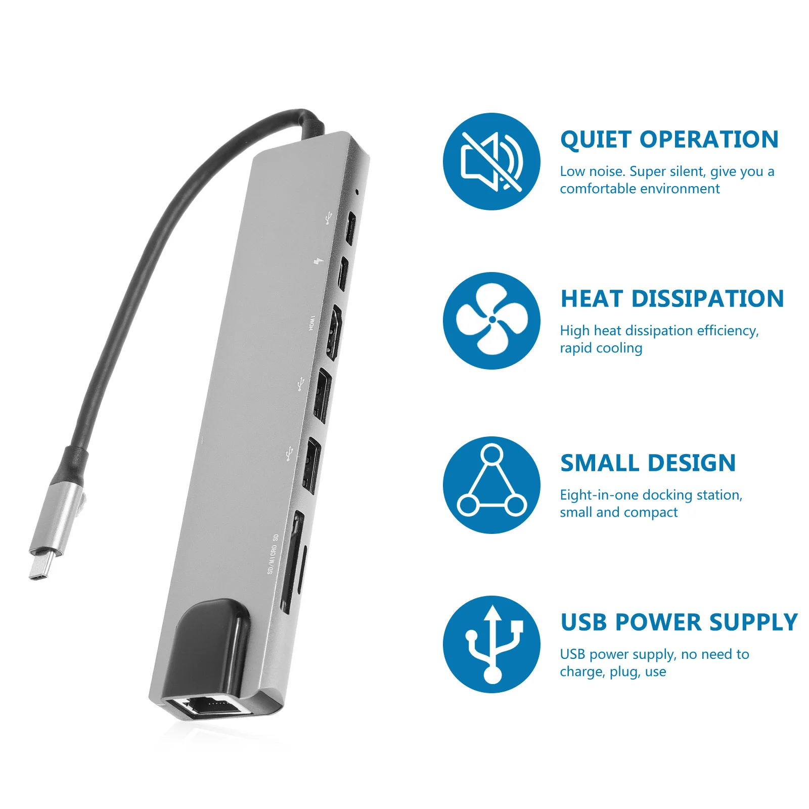 

8 in 1 USB Hub Multi Port Adapter High Speed Data Docking Station Lightweight Sturdy Long Lasting Computer Accessory