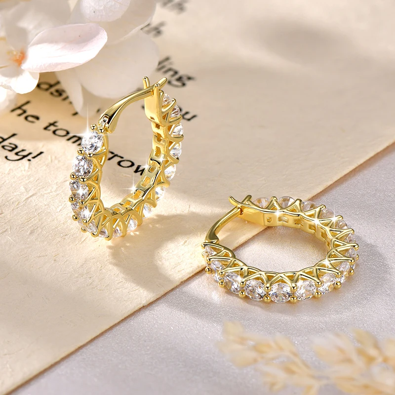 Lnngy 14K Gold Filled Huggies Earring Sparkling 3mm Cublic Zircon Hoop Earrings For Women Couples Wedding Jewelry Gift - view 3