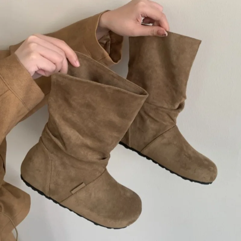 

Flats Women Suede Fashion Ankle Boots 2025 Designer Elegant Shoes Classical Casual Short Boots Walking New Zapatillas De Mujer