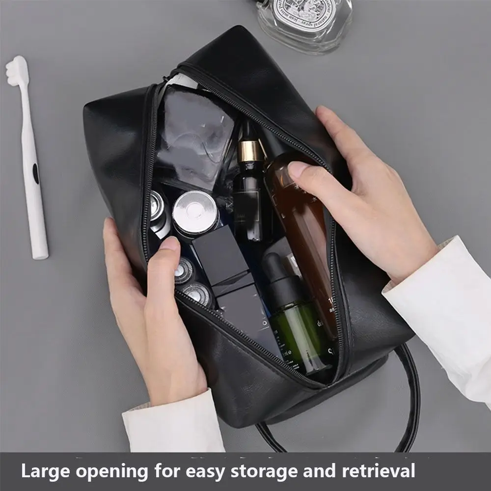 Waterproof Men Wash Toiletry Bag Multi Pocket Handheld PU Makeup Pouch Large Capacity Zipper Business Cosmetic Bag Travel