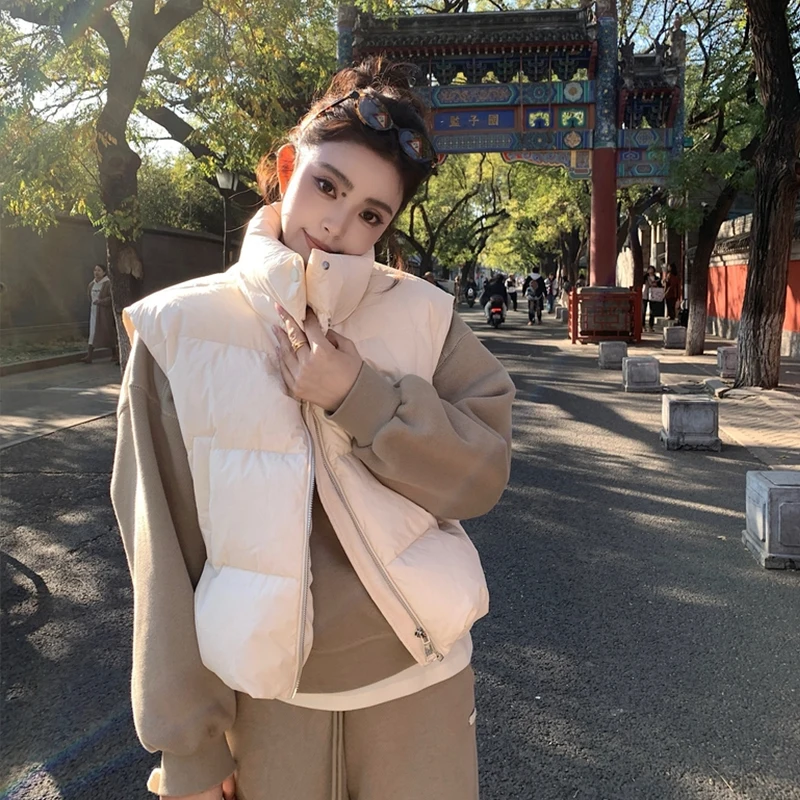 Winter Fall Fashion Women Cotton Padded Vest Loose Short Cut Light Warm Girls Vests Sleeveless Jacket
