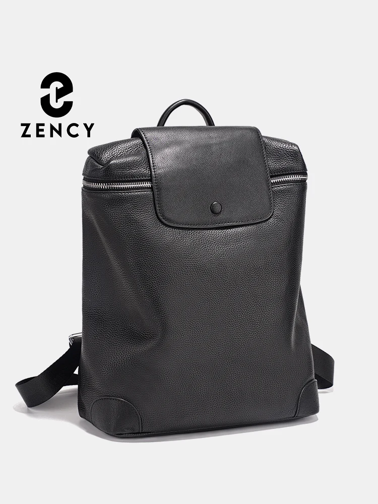 

Черный рюкзак Zency из натуральной кожи с несколькими карманами, дизайнерский рюкзак с клапаном на осень-зиму, большой вместительный карман для Ipad A4
