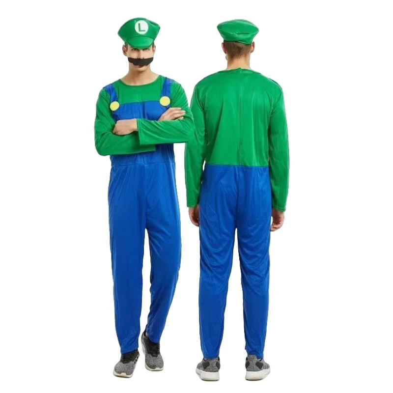 Halloween Cosplay Super Brothers Luigi Bros Costumes Plumber Game Fancy Dress Up Party Clothing