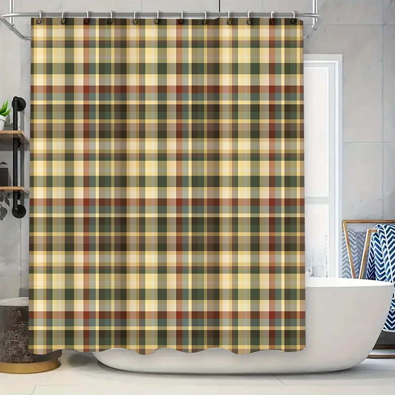 

Pink Plaid Shower Curtain Waterproof Bath Decor Modern Home Textured Bathroom Window Treatment for Kids Room Decoration Size180x