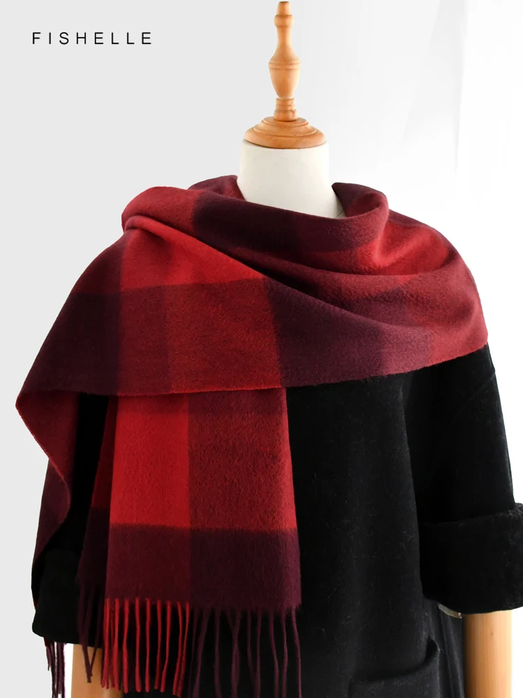 Dark red plaid 100% Cashmere scarf winter female scarves high-quality women\'s wraps soft warm shawl thin lady luxury gifts
