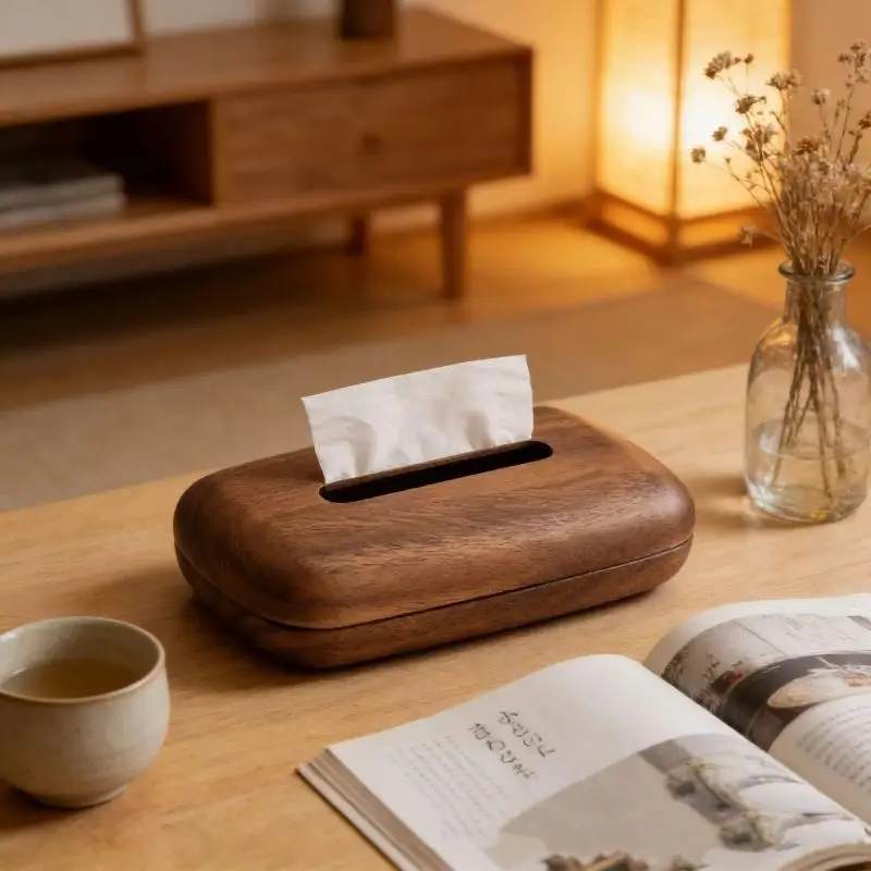 1Pcs Natural Walnut Wood Tissue Box Cover Removable Lid Dust-proof Napkin Holder for Living Room Coffee Table Decor