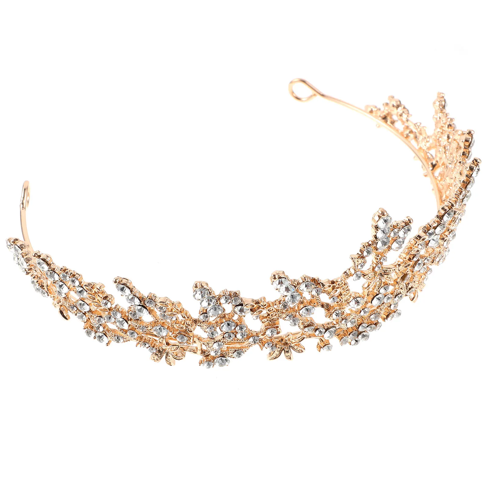 

Rhinestone Crown Headpiece Wedding Bride Bridal Women Girl Gold Color Size Fit Stable Performance Prop Party Prom Jewelry Gift