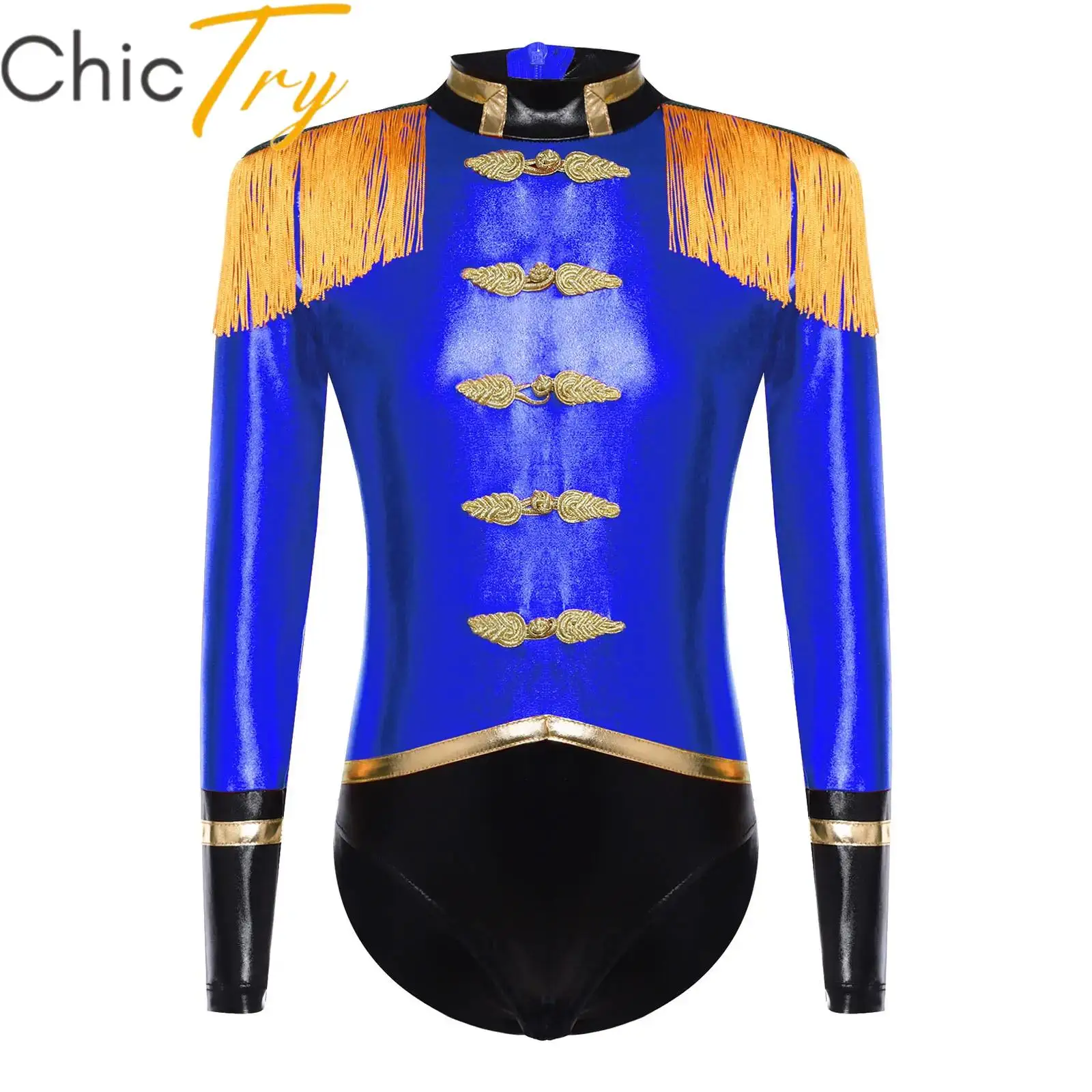 

Kids Girls Circus Ringmaster Costume Halloween Cosplay Party Bodysuit Long Sleeve Tassel Epaulets Jumpsuit for Stage Performance
