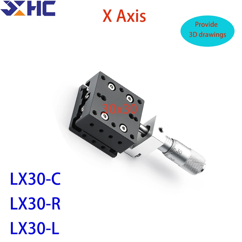 X Axis 30x30mm LX30-C LX30-R LX30-L Manual Micrometer Slide Rail Platform Manual Displacement Sliding Table Trimming Table