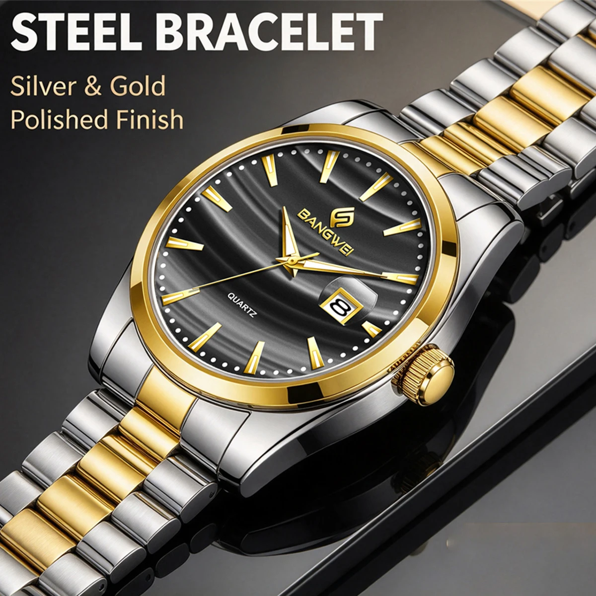BANGWEI Fashion Men Quartz Watch Luxury Men's Watch Night Light Waterproof Stainless Steel Watch Sport Watch For Men Men's Gift