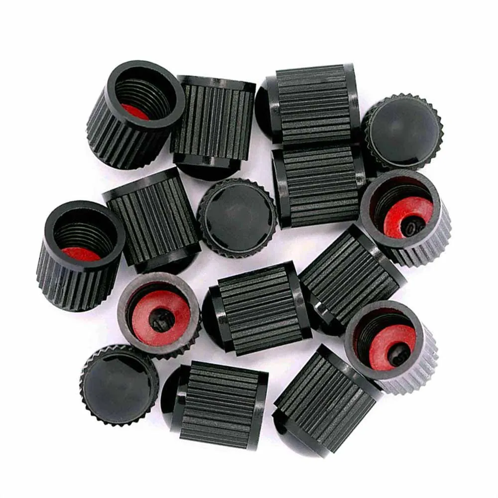 20 pcs Car Tire Valve Plastic Black Bike Tyre Valve Caps O Rubber Ring Covers Dome Shape Dust Valve