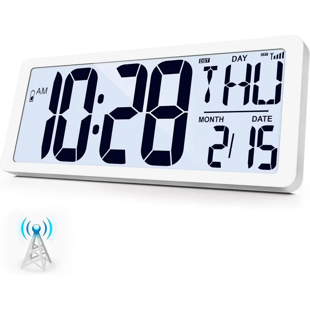 

Atomic Clock with Backlight 15" Digital Wall Clock Battery Operated Atomic Wall Clock Digital Alarm Clock with Day Date & Temper