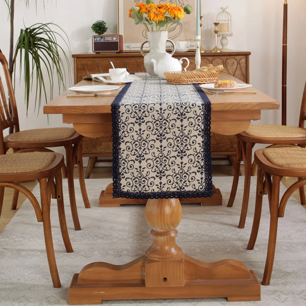

Lace Table Cloth Blue and White Porcelain Design Dining Table Cover Party Decorative Cover Rustic Style