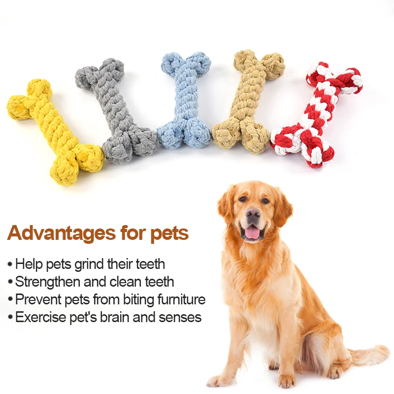 

Hot Sale Dog Toys for Small Large Dogs Bones Shape Cotton Pet Puppy Teething Chew Bite Resistant Toy Pets Accessories Supplies