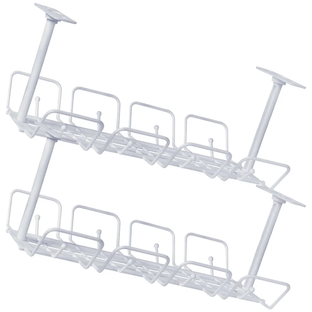

2pcs White Under Desk Management Tray Wire Organizer Storage Rack for Cord Holder with Hooks under Table Cable