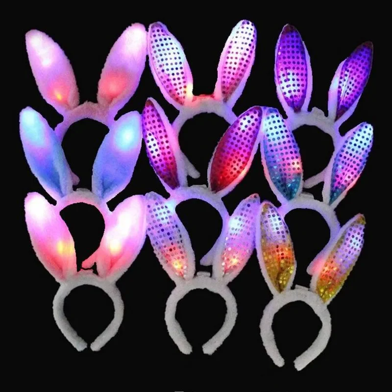 20pcs LED Women Girls Light Up Bunny Rabbit Ears Headband Hairband Party Gift Birthday Costume Easter Wedding Festival Halloween