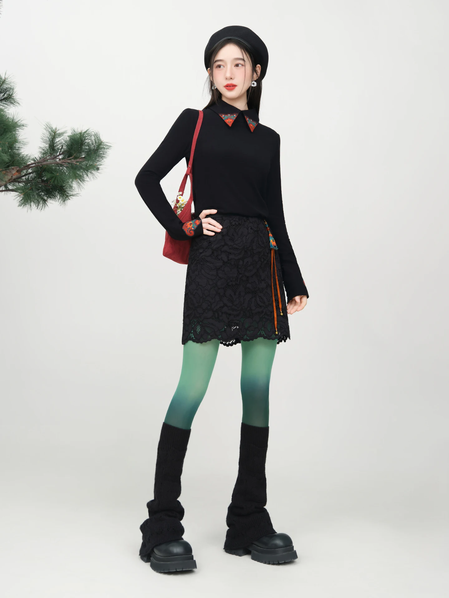 

Ele Unremovable Embroidery Pendant f Юбка от Sulo Original Winter New Sle Съемная национальная кружевная юбка